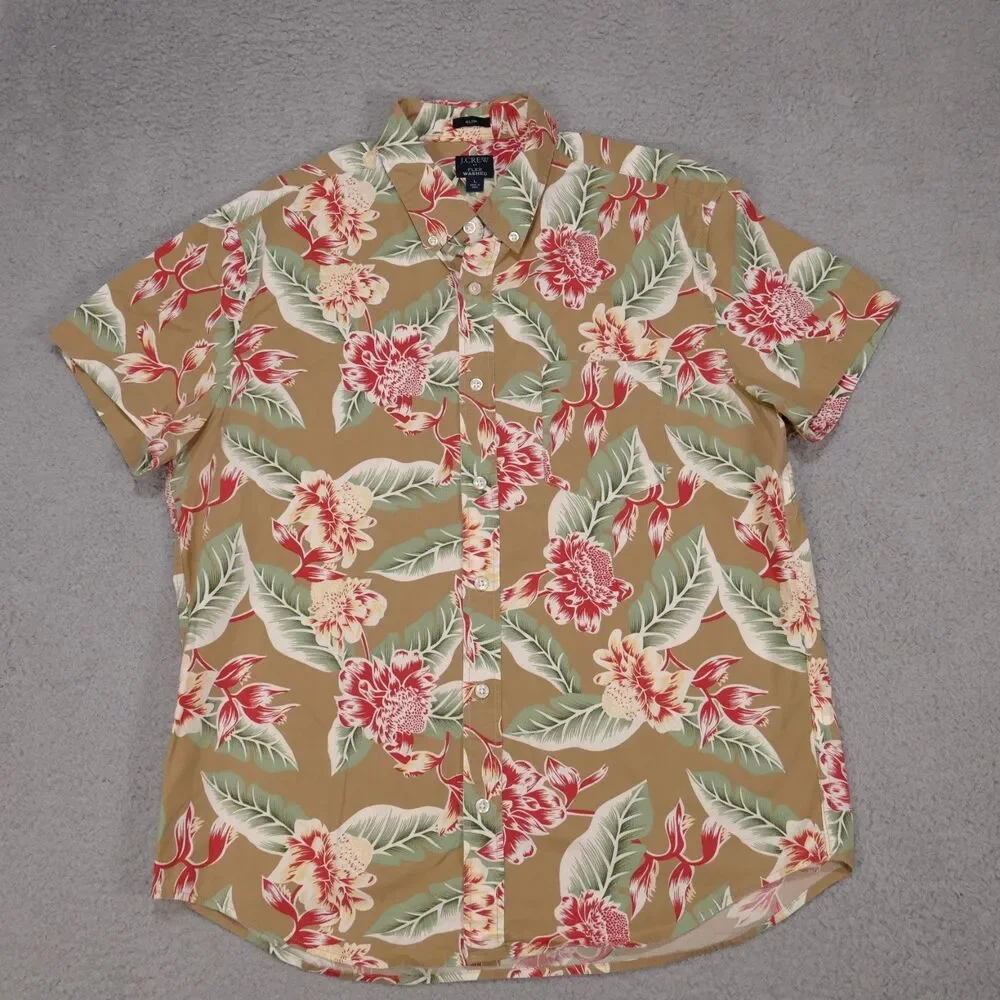 J Crew Floral Button Down Shirt Mens Large SLIM FIT  Short Sleeve